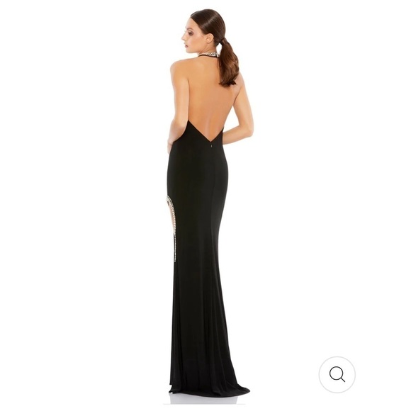 Mac Duggal HIGH SLIT HALTER GOWN W/ RHINESTONE ACCENTS $358 size 0 NEW - Picture 2 of 10
